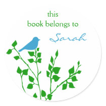 Custom Bird Bookplate Stickers in Blue