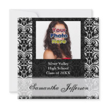 Custom Black Damask Graduation Invitation