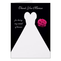 Custom Black Maid of Honour Thank You Card