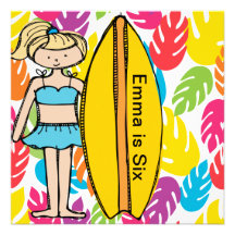 Custom Blonde Girl Surfer Birthday Invites
