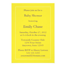 Custom Bright Yellow Baby Shower Invitation