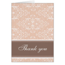 Custom brown blue damask thank you card