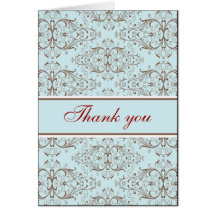 Custom brown blue damask thank you greeting cards