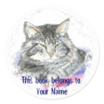 Custom Cat - Book Plate Round Stickers