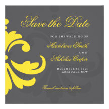Custom charcoal and white damask save the date personalized announcement