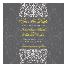 Custom charcoal and white vintage save the date custom invites