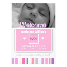 Custom colorful stripes baby girl invite