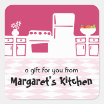 Custom colour retro kitchen cooking baking labels square stickers