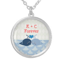Custom Cute Nautical Whales In Love - Personalized Necklace
