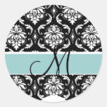 Custom Damask Monogram Wedding Sticker Blue