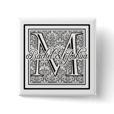 Custom damask wedding logo pins by perfectpostage