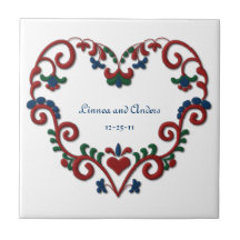 Custom Date Wedding Anniversary Scandinavian Heart Ceramic Tile