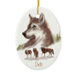 Custom Dated, Watercolor Wolves & Wolf Pack Ornament