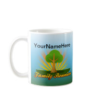 Custom Family Reunion, Green Tree with Sun Rays Coffee Mugs