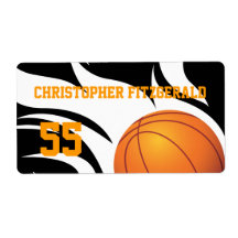Custom Flaming Basketball Black and White Personalised Shipping Labels