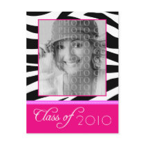 CUSTOM Funky Pink Zebra Graduation Announcement Postcard