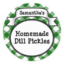 Custom Green Gingham Pickle Jar/Lid Label Sticker