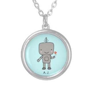 Custom Initials Necklace Cute Robot Geekery Love