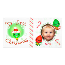 Custom Kawaii Baby's First Christmas Photo Card