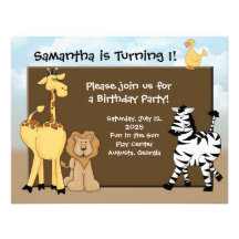 Custom Kids B-Day Invite, Jungle Animals