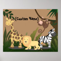 Custom Kids Baby Name JungleZoo Wall Art Poster