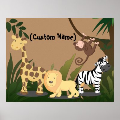 Cute Baby Wall Posters on Wall Poster Print  Features Giraffe  Lion  Zebra  Monkey  Cute Kids Or