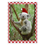 Custom Koala in Santa Cap Photo Red Check Card