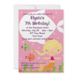 Custom Little Girls Mermaid Birthday Party Custom Announcements