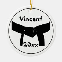 Custom Martial Arts Black Belt Club Round Ornament