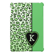 Custom Mint Green Leopard Print w/ Heart Monogram ipad mini cases
