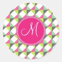 Custom Monogram Aztec Andes Tribal Block Pattern Round Sticker