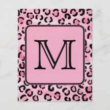 Custom Monogram. Black and Pink Leopard Print. Flyer Design