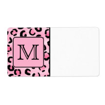 Custom Monogram. Black and Pink Leopard Print. Personalized Shipping Label