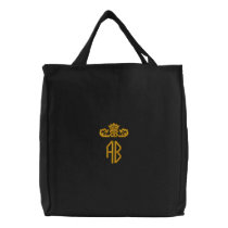 Custom Monogram. Black Bag. Gold Crown Design.