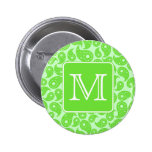 Custom Monogram. Bright Green Paisley Pattern. Pinback Buttons