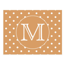 Custom Monogram. Brown Polka Dot Pattern. Post Cards