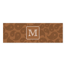 Custom Monogram. Dark Brown Paisley Pattern. Business Cards