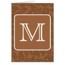 Custom Monogram. Dark Brown Paisley Pattern. Greeting Card