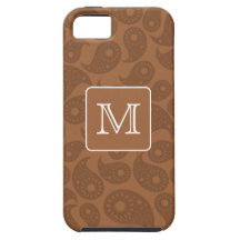 Custom Monogram. Dark Brown Paisley Pattern. iPhone 5 Covers