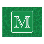 Custom Monogram. Dark Green Paisley Pattern. Postcards
