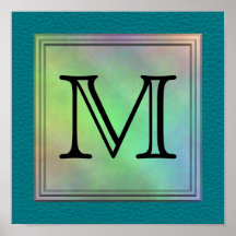 Custom Monogram Image on Teal Pattern. Posters
