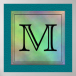 Custom Monogram Image on Teal Pattern. Posters