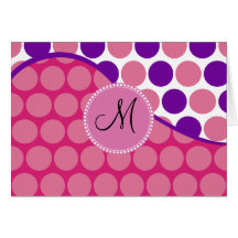 Custom Monogram Initial Pink Purple Polka Dots Greeting Card