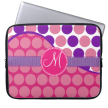 Custom Monogram Initial Pink Purple Polka Dots Computer Sleeve
