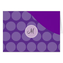 Custom Monogram Initial Purple Polka Dot Wave Greeting Cards