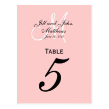 Custom Monogram Wedding Table Number Pink Post Cards