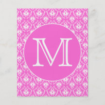 Custom Monogram. White and Pink Damask Pattern. Full Color Flyer