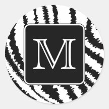 Custom Monogram, Zebra Pattern Animal Print. Round Stickers
