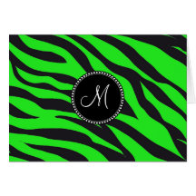Custom Monogrammed Initial Neon Green Black Zebra Cards