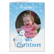 Custom Name 1st Christmas Snowman Photo Card